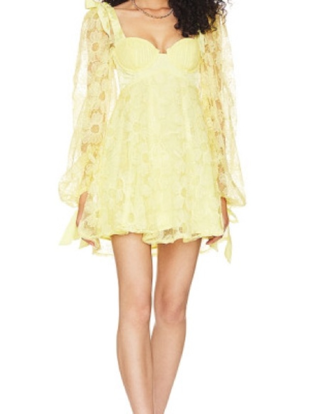 For Love & Lemons Kiersten Yellow Floral Sequin Lace Mini Dress S